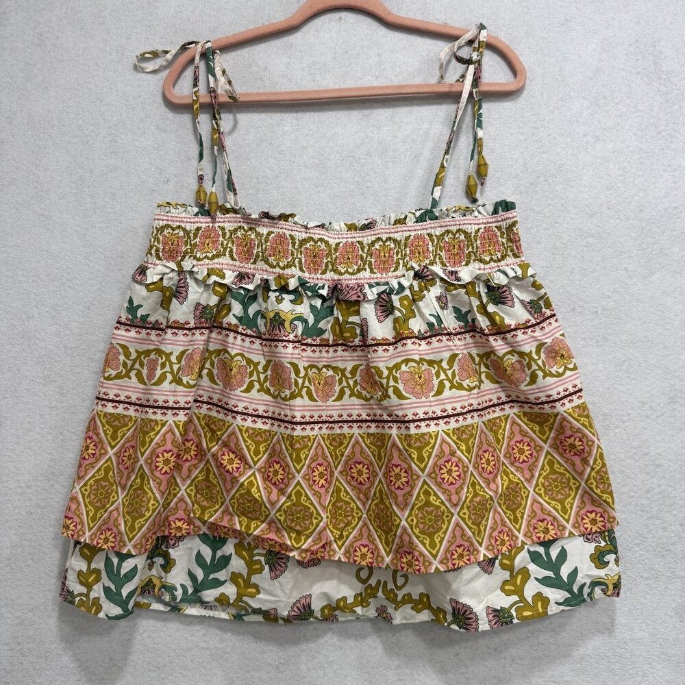 Sarah Hann (Anthropologie)
Womens tie-strap cami/top with boho floral print